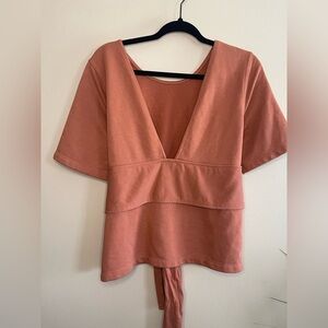 Nike Dri-fit Studio Yoga Wrap V-Neck Rust Top Size L